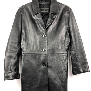 A Unisex american Leather Black Long Fitted coat